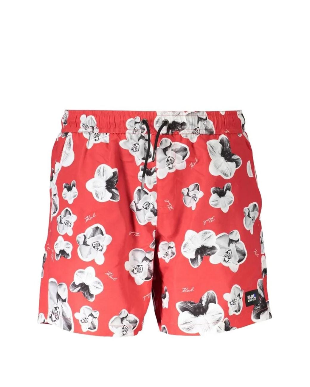 Karl Lagerfeld Red Floral-Print Swim Shorts for men