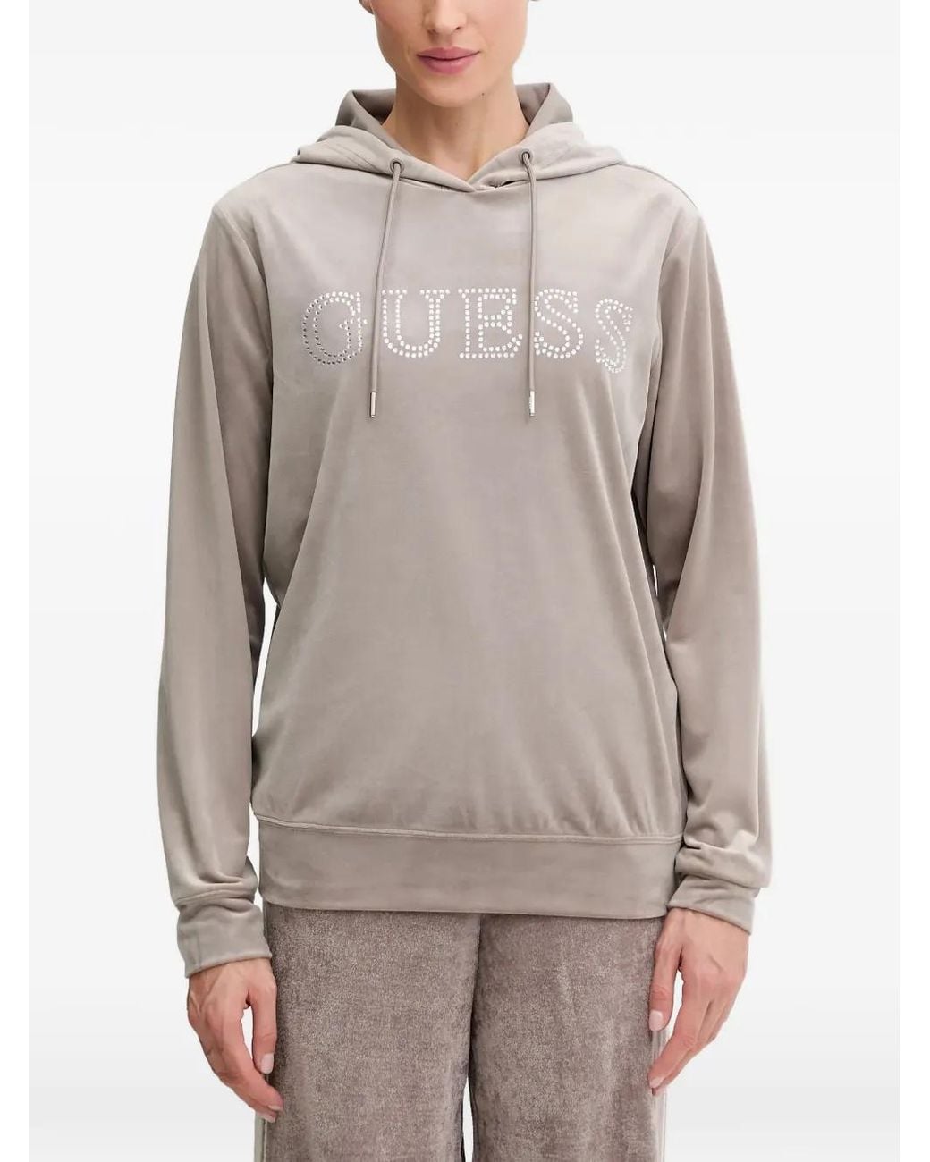 Guess Gray Rhinestone Logo Sweatshirt