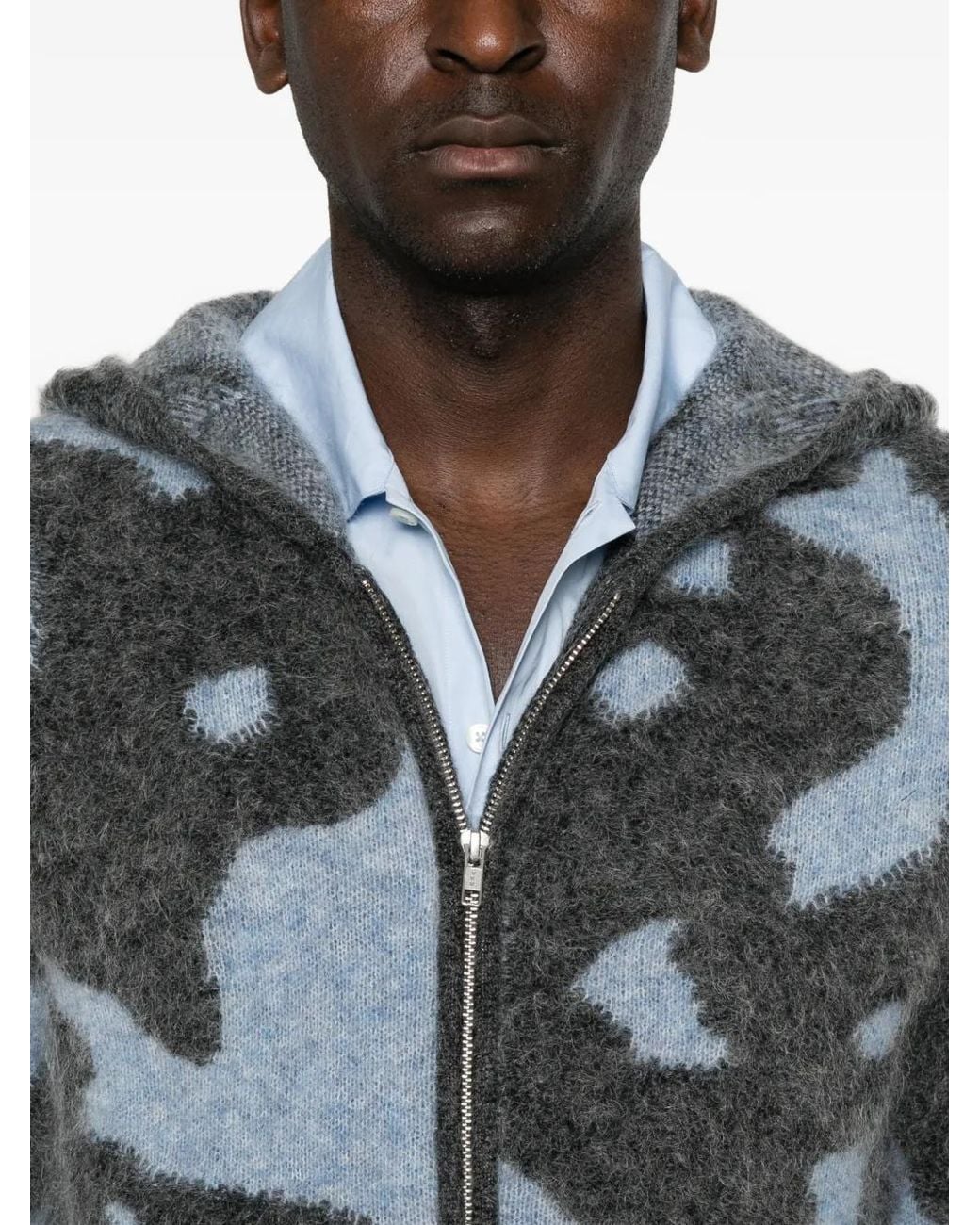 Won Hundred Gray Glasgow Intarsia-Knit Hooded Cardigan for men