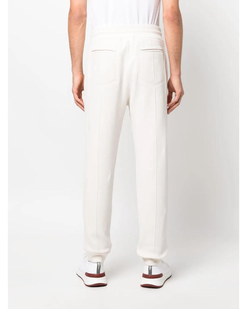 Brunello Cucinelli White Drawstring Cotton Track Pants for men