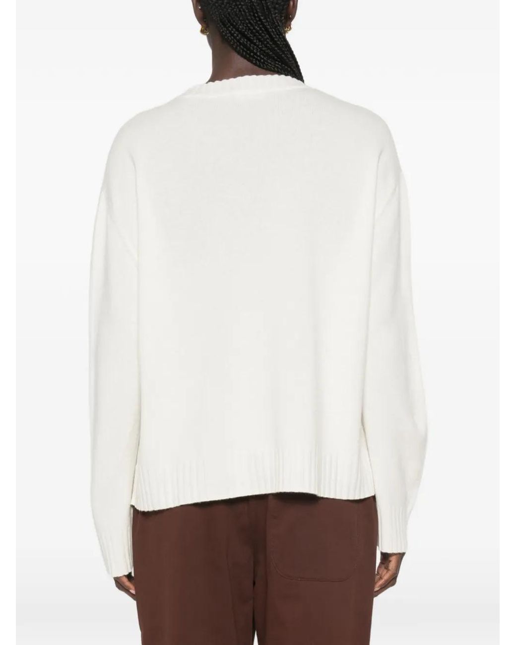 Fabiana Filippi White Platinum Crew Neck Sweater With Embrodery