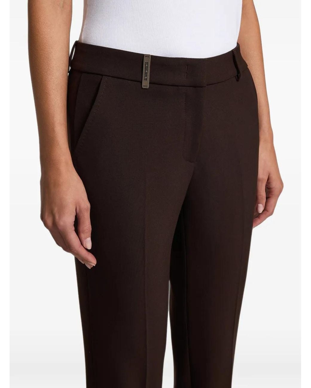 Peserico Brown Bead-Embellished Cropped Trousers