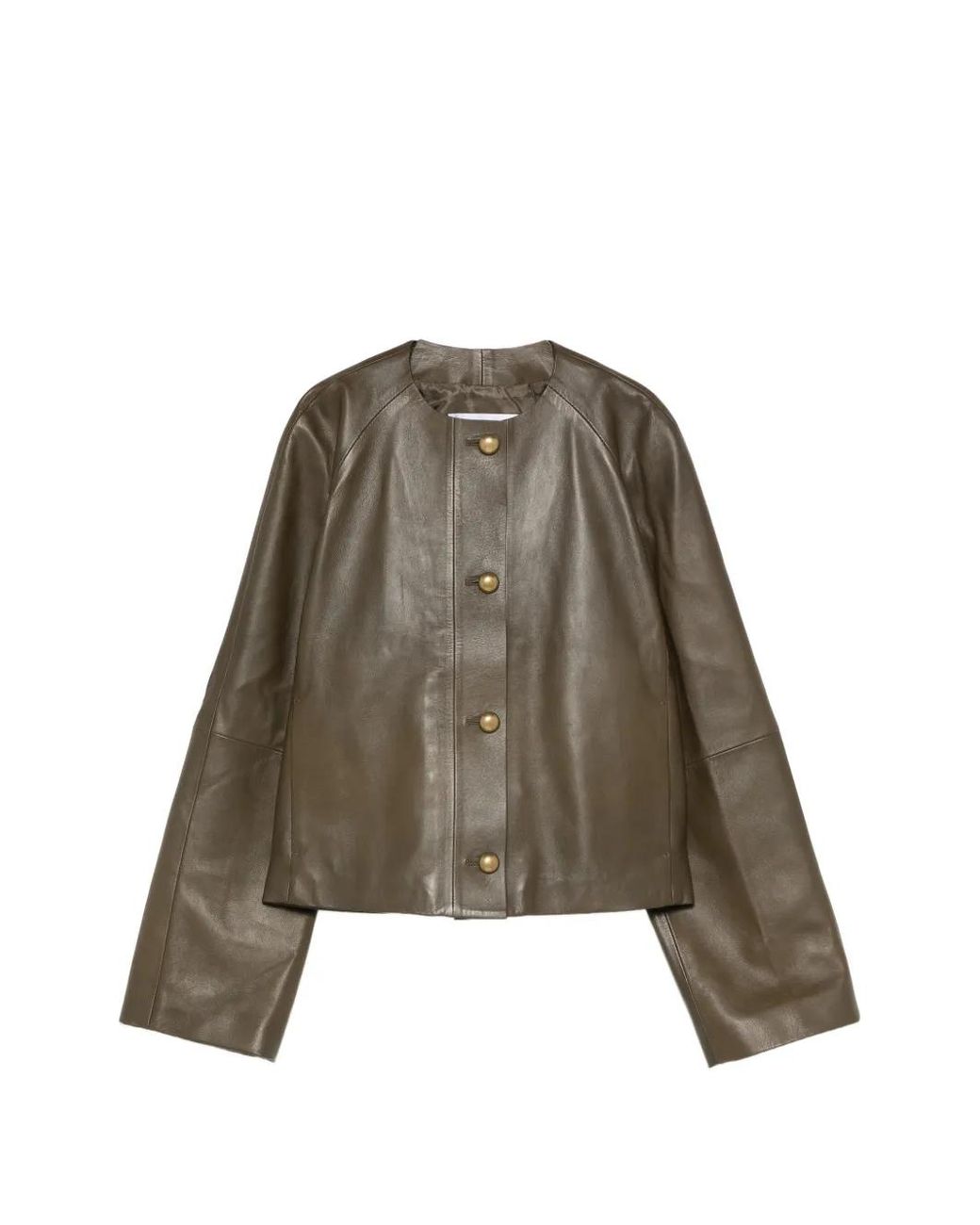 Max Mara Brown Nappa Leather Crew-Neck Jacket