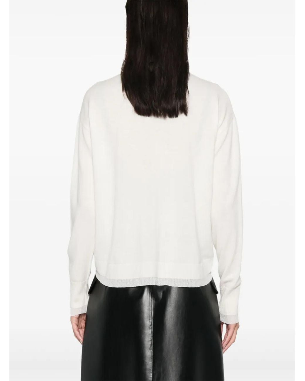 Pinko White Contrasting-Trim Sweater