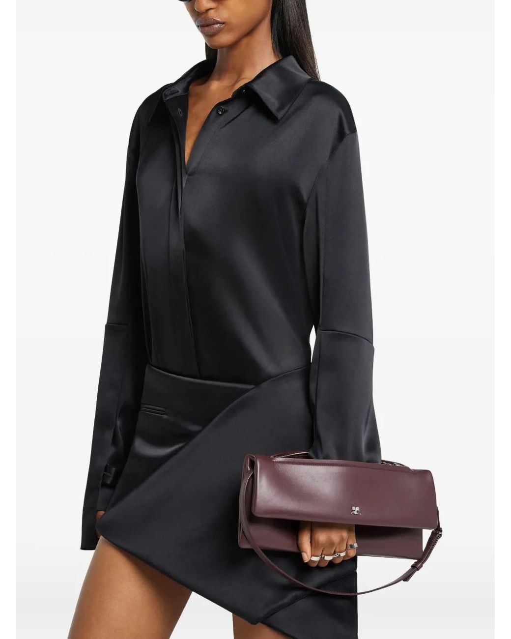 Courreges Blue Satin-Finish Concealed-Placket Blouse