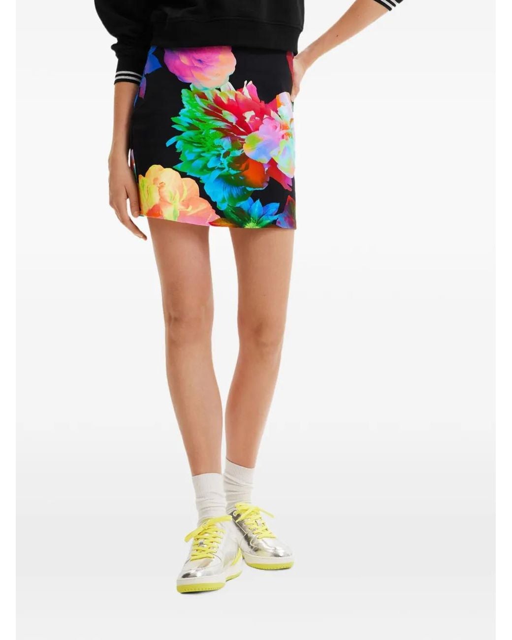 Desigual Black Floral-Print Short Skirt
