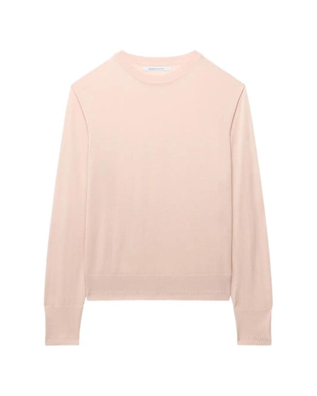 Another Tomorrow Pink Featherweight Crew-Neck Sweater