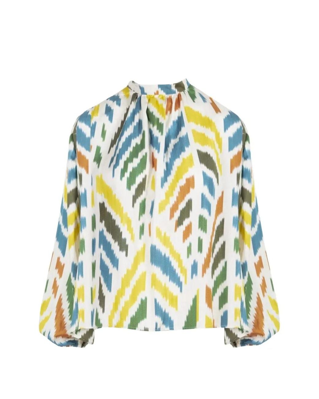 Punicana White Blouse À Motif Végétal Et Manches Bouffantes