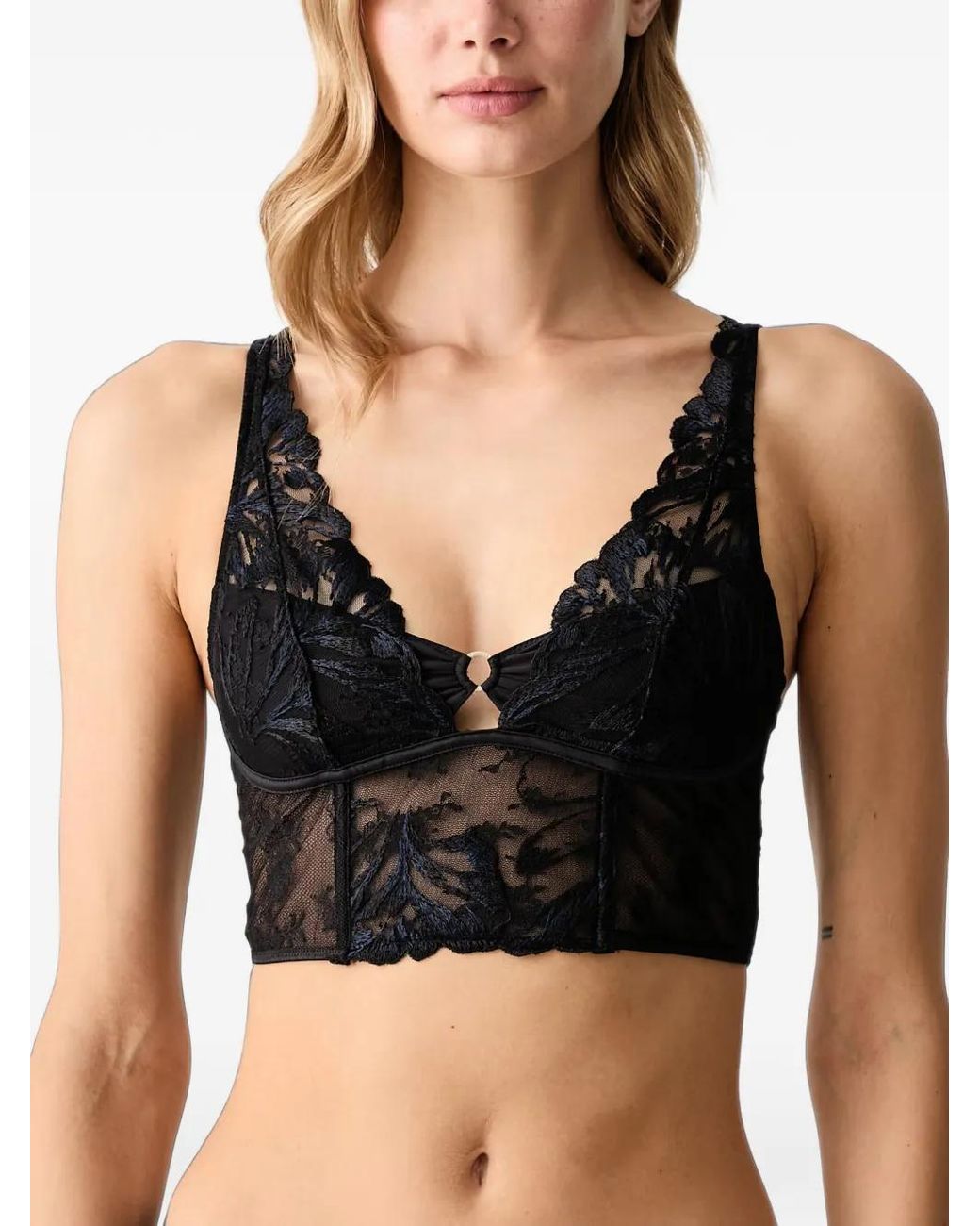 Chantelle Black Illusion Lace-Embroidered Bustier Bra