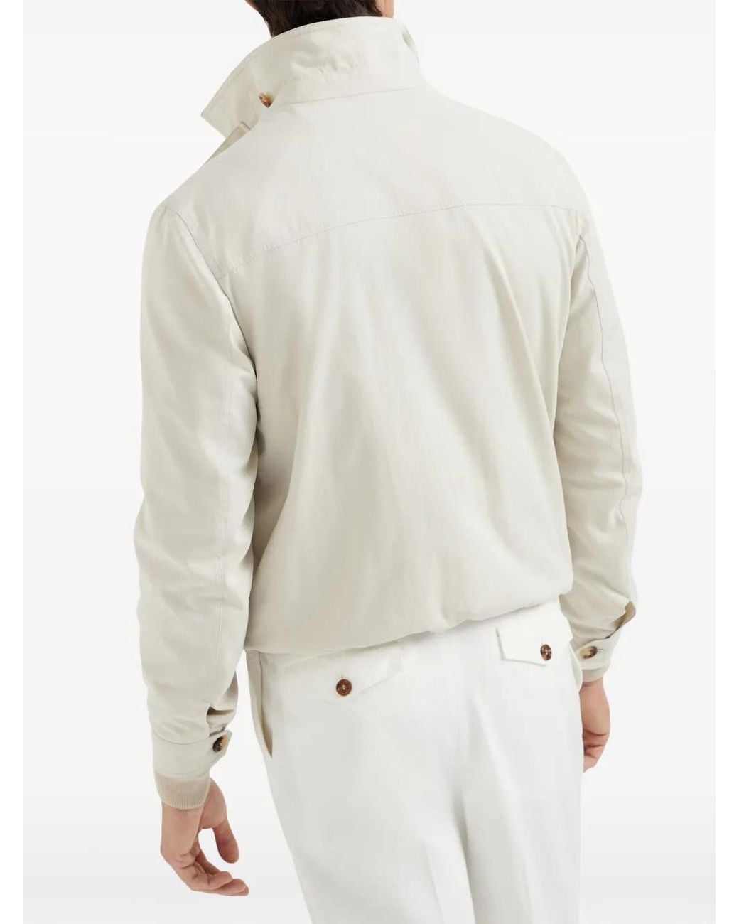 Brunello Cucinelli White Spread-Collar Zipped Jacket for men