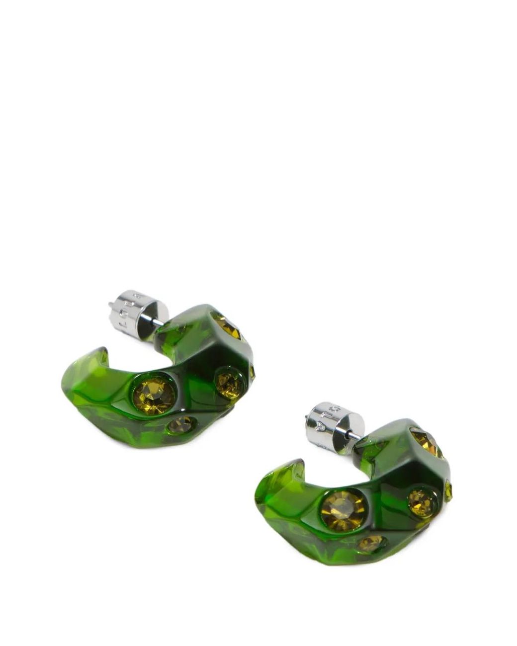 Bimba Y Lola Green Resin And Crystals Hoop Earrings