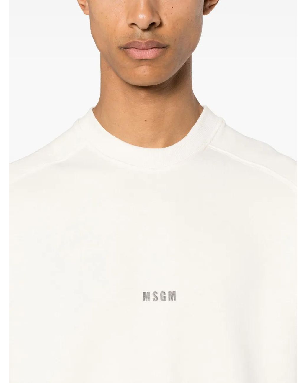 MSGM White Logo-Print Cotton Sweatshirt for men