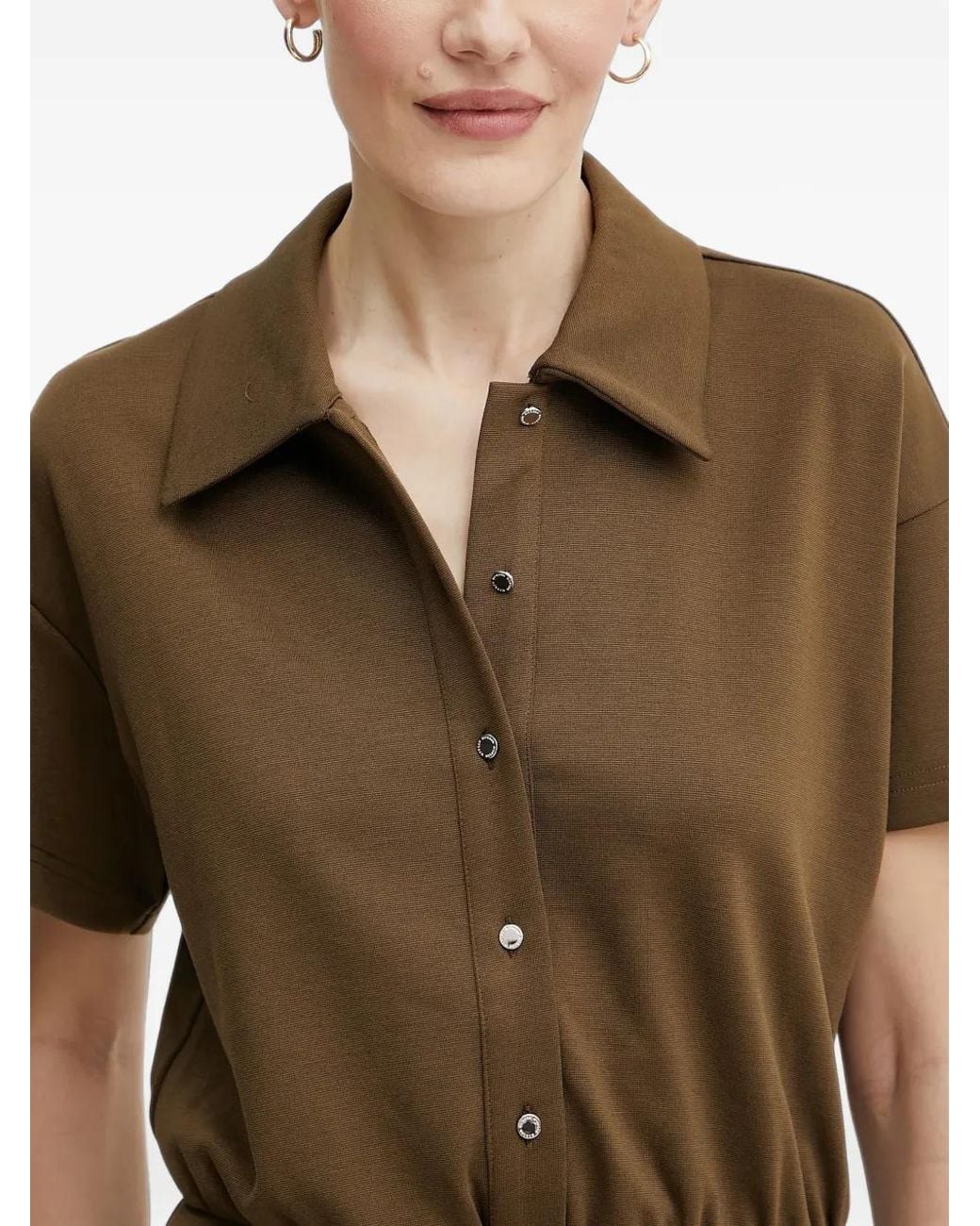 Morgan Natural Button-Up Short-Sleeve Mini Dress