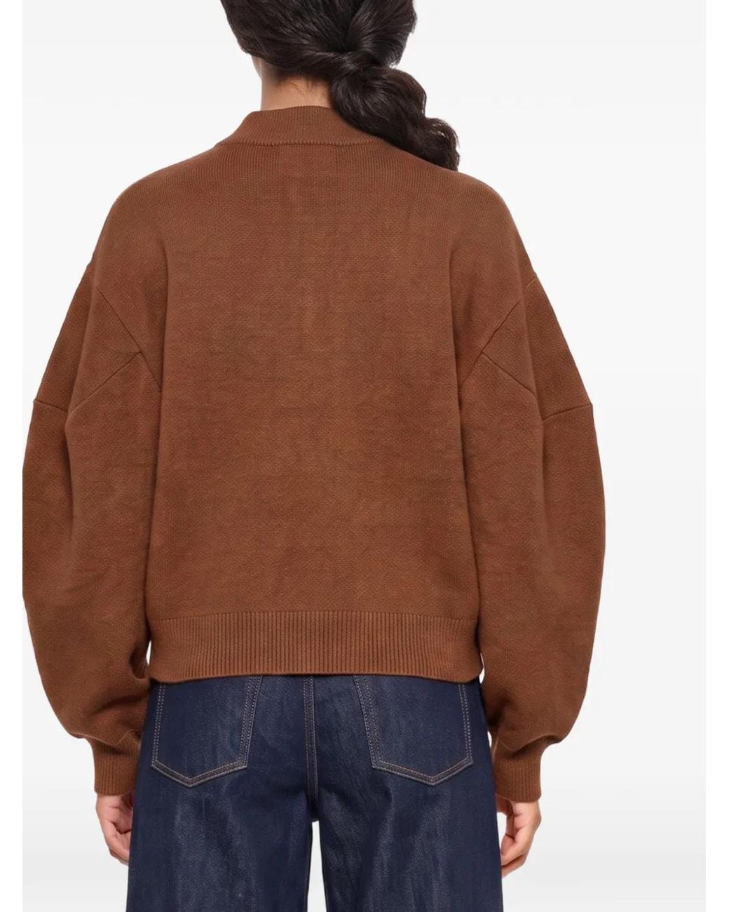 Uma Wang Brown Dropped-Shoulder Balloon-Sleeve Sweater