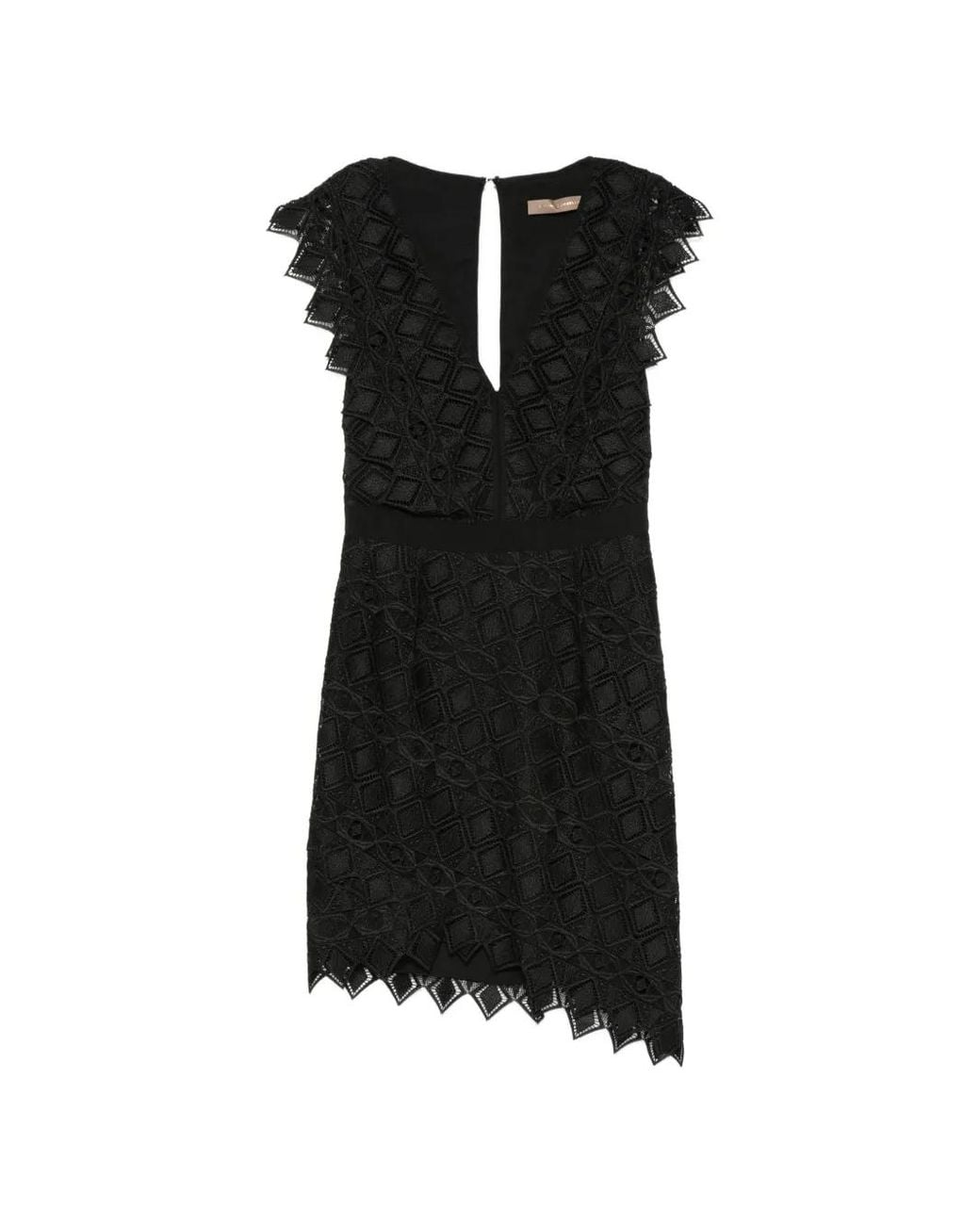 SIMONA CORSELLINI Black Guipure-Lace Ruffled Mini Dress