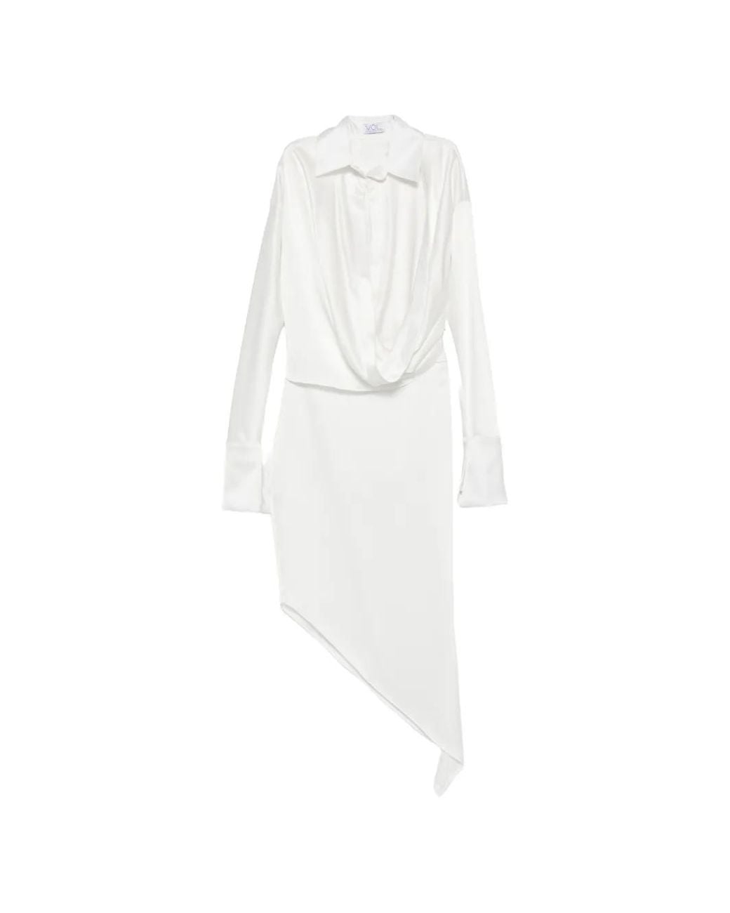 Vestiaire d'un Oiseau Libre White Asymmetric Draped Midi Dress