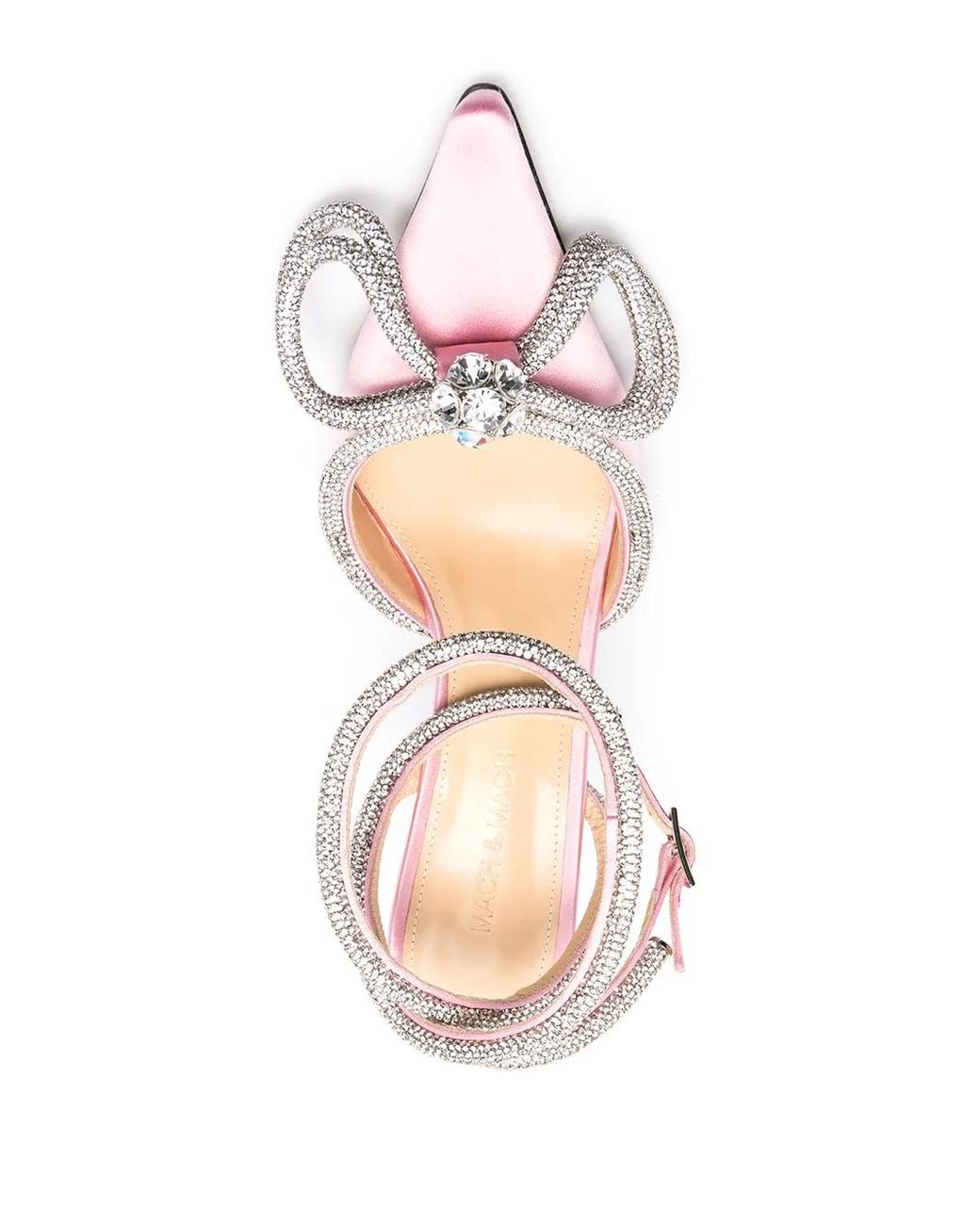Mach & Mach Pink Double Bow Crystal-embellished Satin Heeled Sandals