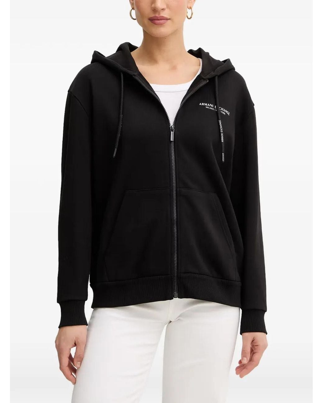 ARMANI EXCHANGE Black Hoodie Zippé À Logo Imprimé