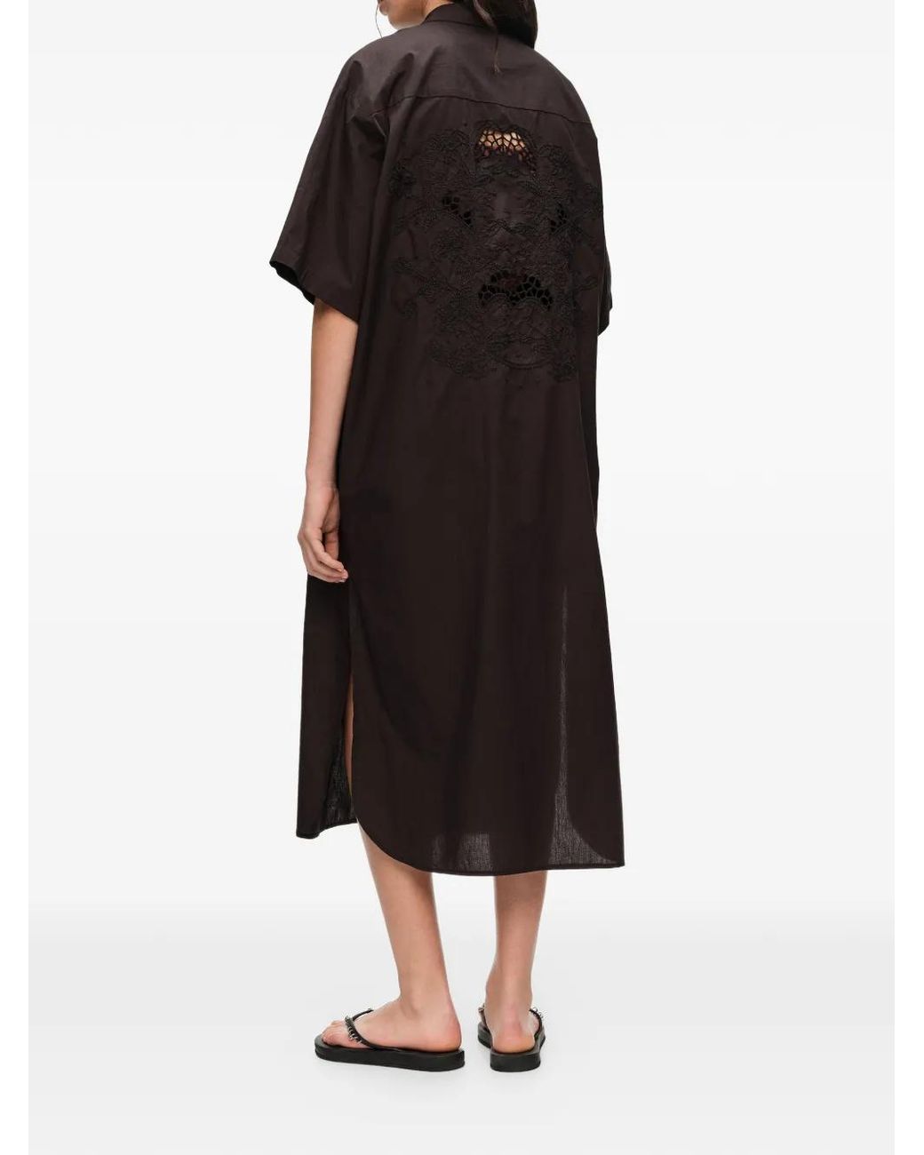 Bimba Y Lola Black Cotton Embroidered Shirt Dress