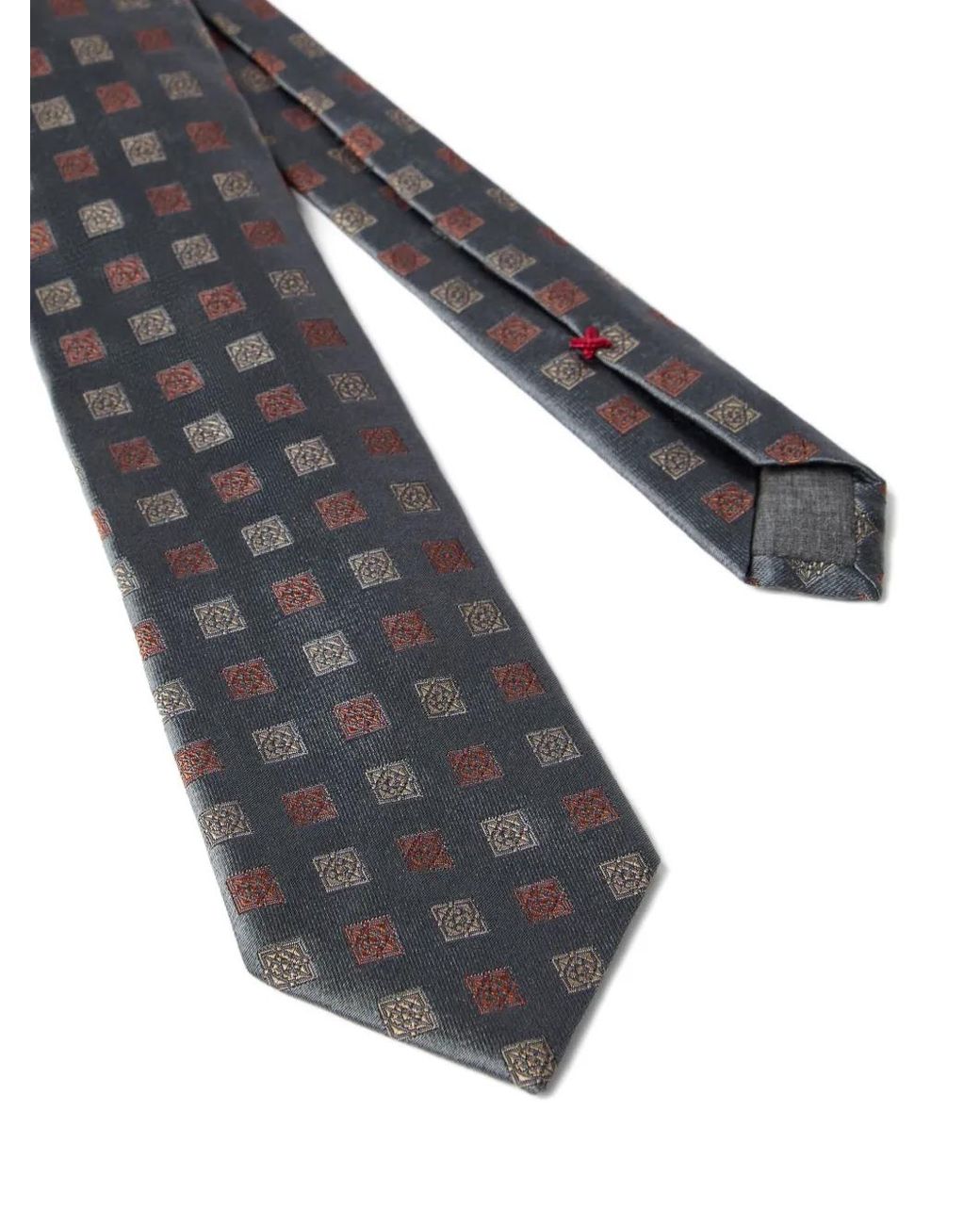 Brunello Cucinelli White Square-Patterned Silk Tie for men