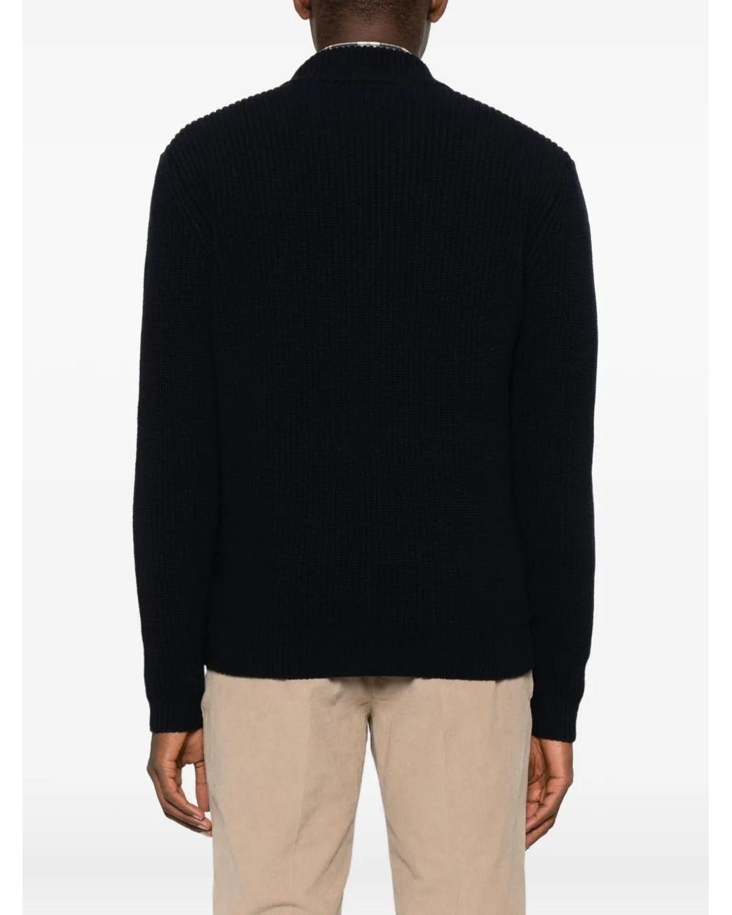 Zanone Black Zip-Up Knitted Jacket for men