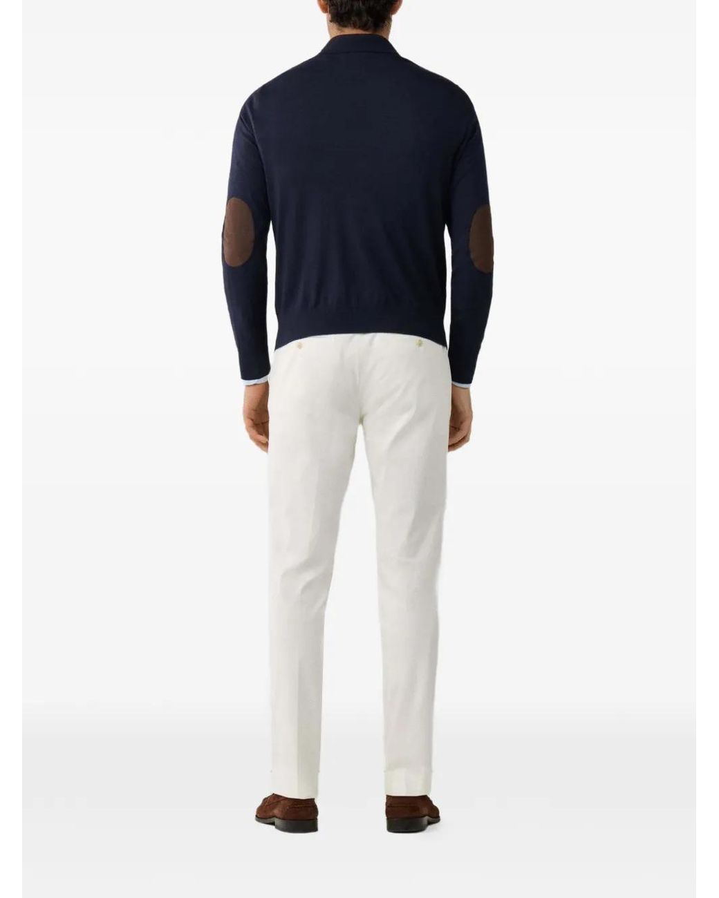 Hackett Blue Half-Zip Elbow-Patch Sweater for men