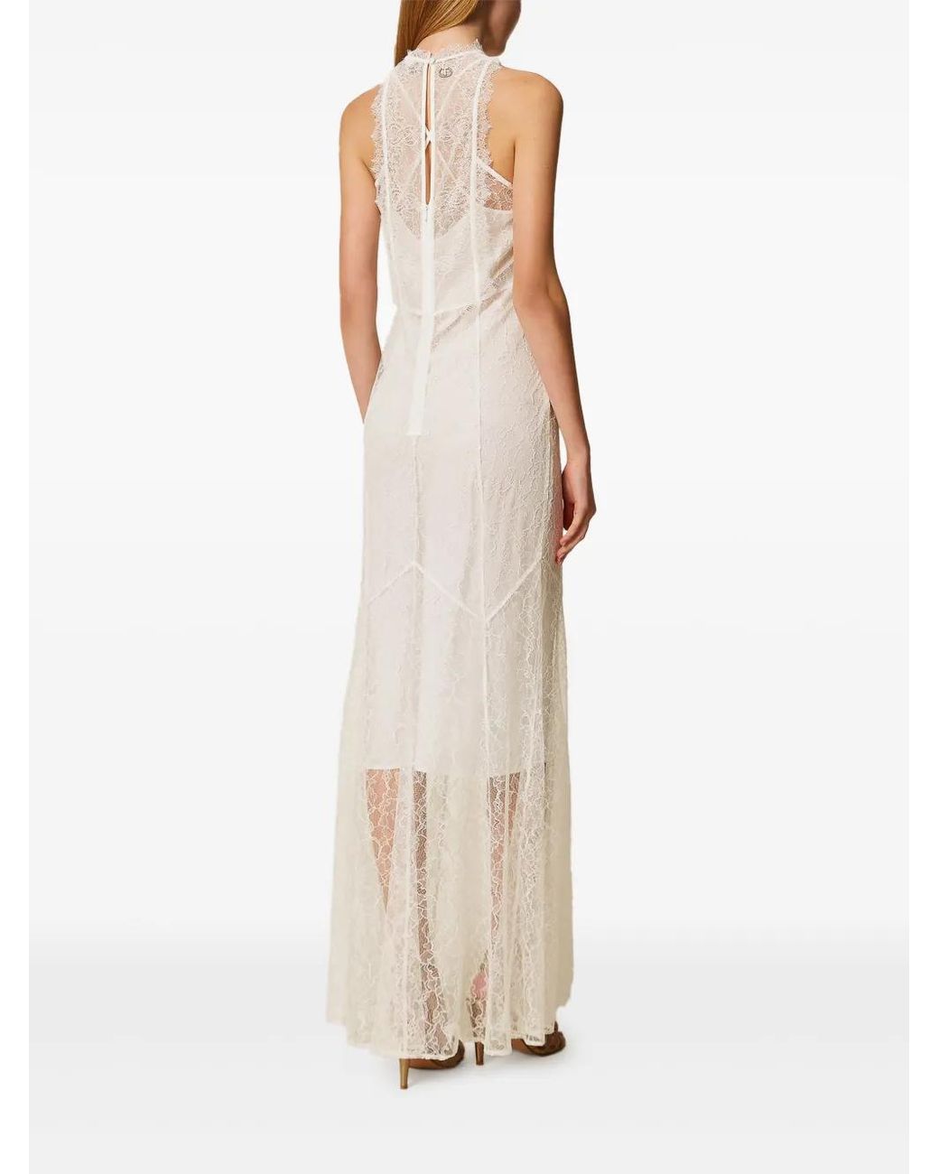 Twinset White Halter Lace Maxi Dress