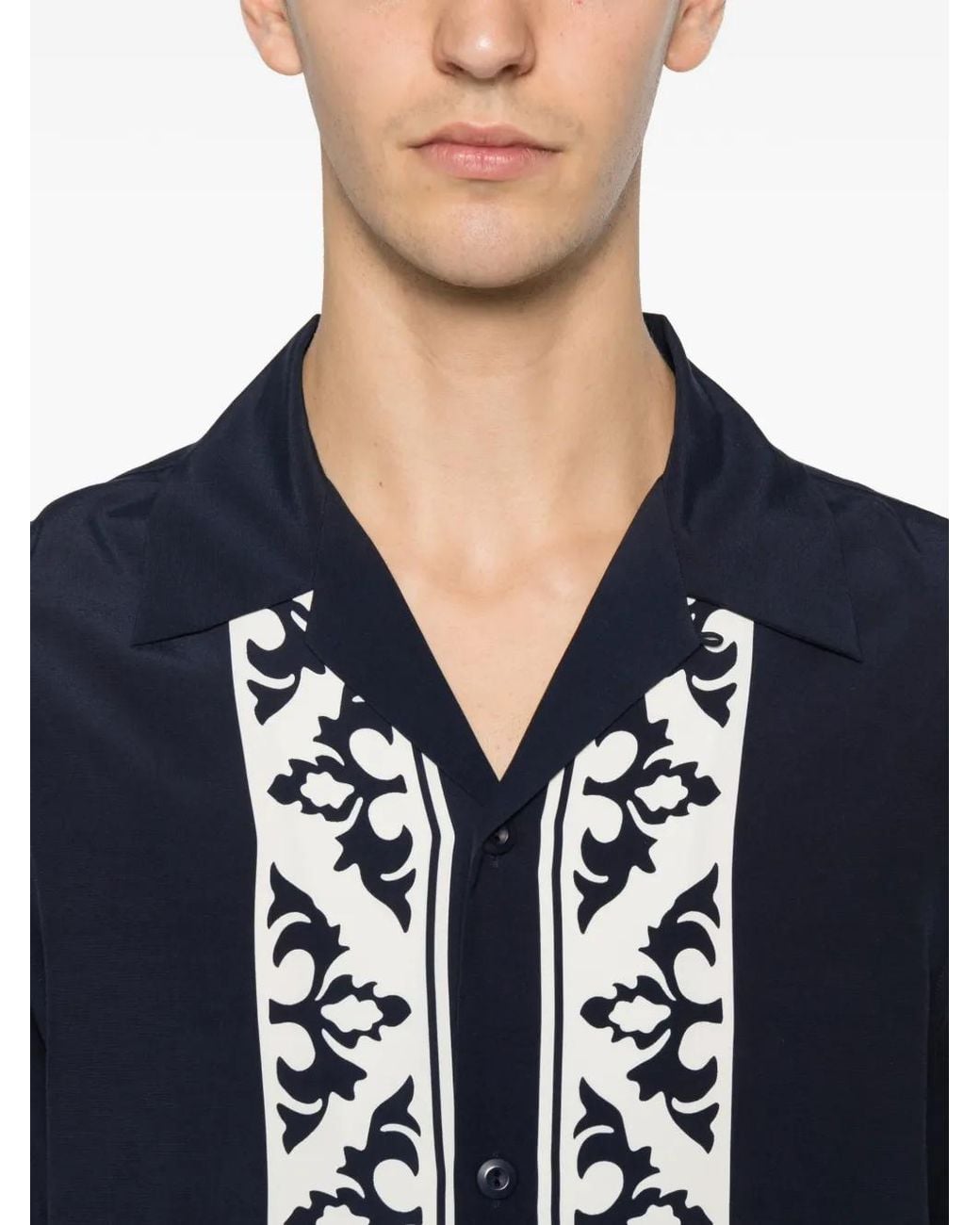 Sandro Blue Loose-Fit Contrast Print Shirt for men