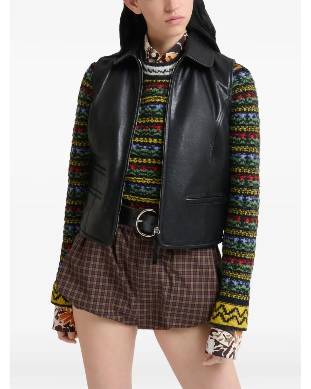 Marni Black Leather Zip-Through Vest