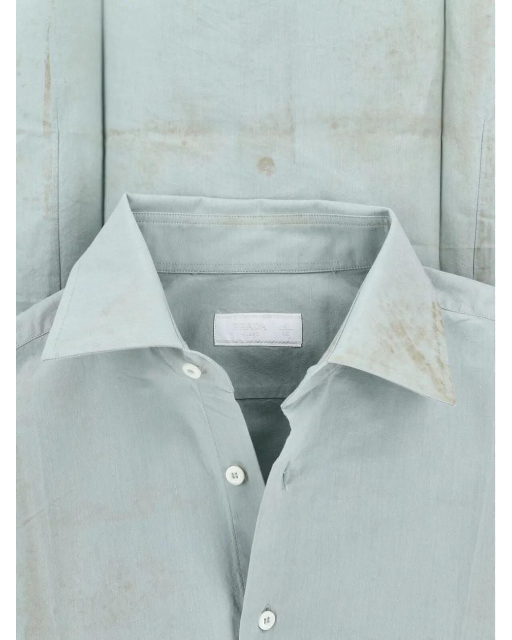 Prada Blue Embroidered-Logo Striped-Cuff Shirt for men