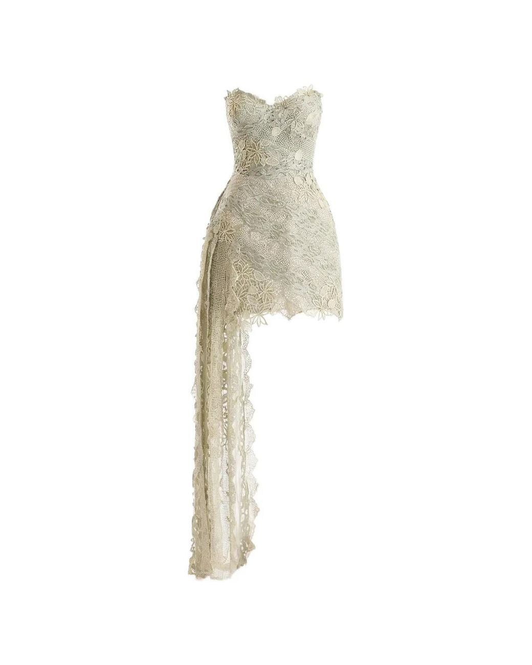 Gemy Maalouf White Guipure Lace Asymmetric Dress