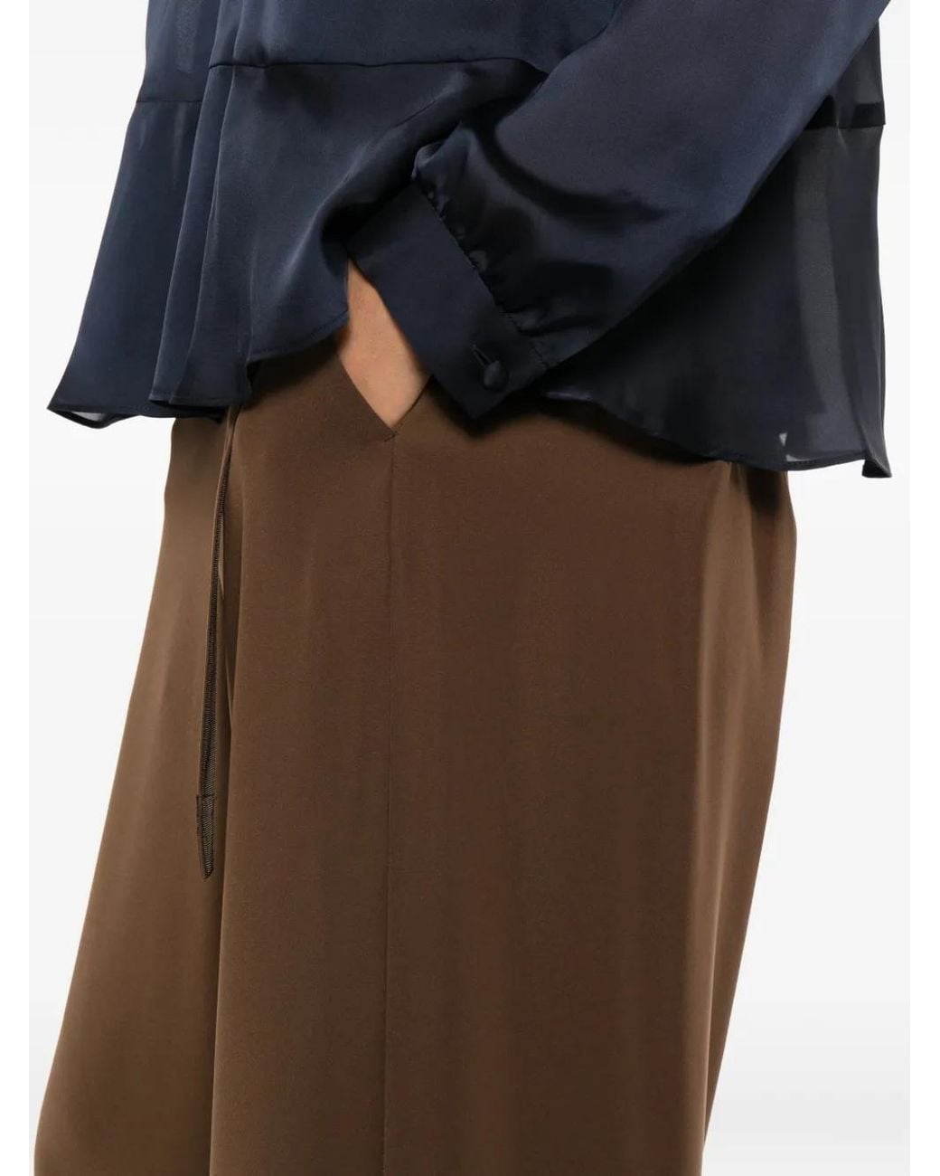 Sacai Brown Belted Wide-Leg Trousers
