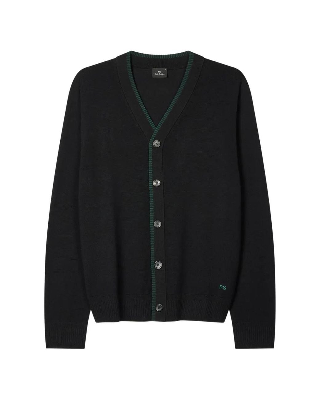 Paul Smith Black Contrast-Collar Merino Wool Cardigan for men