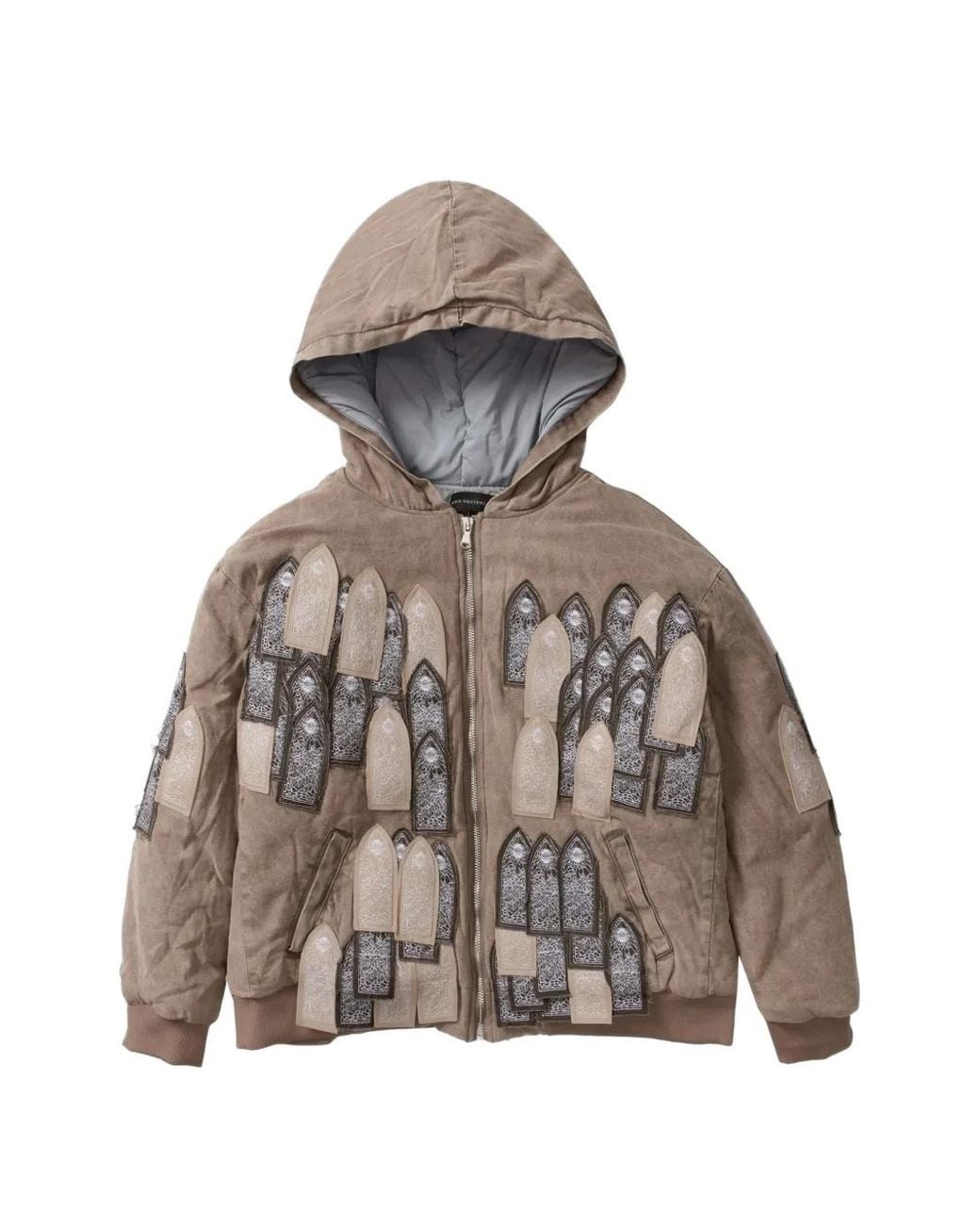 Who Decides War Gray Embroidered-Patches Hooded Jacket for men