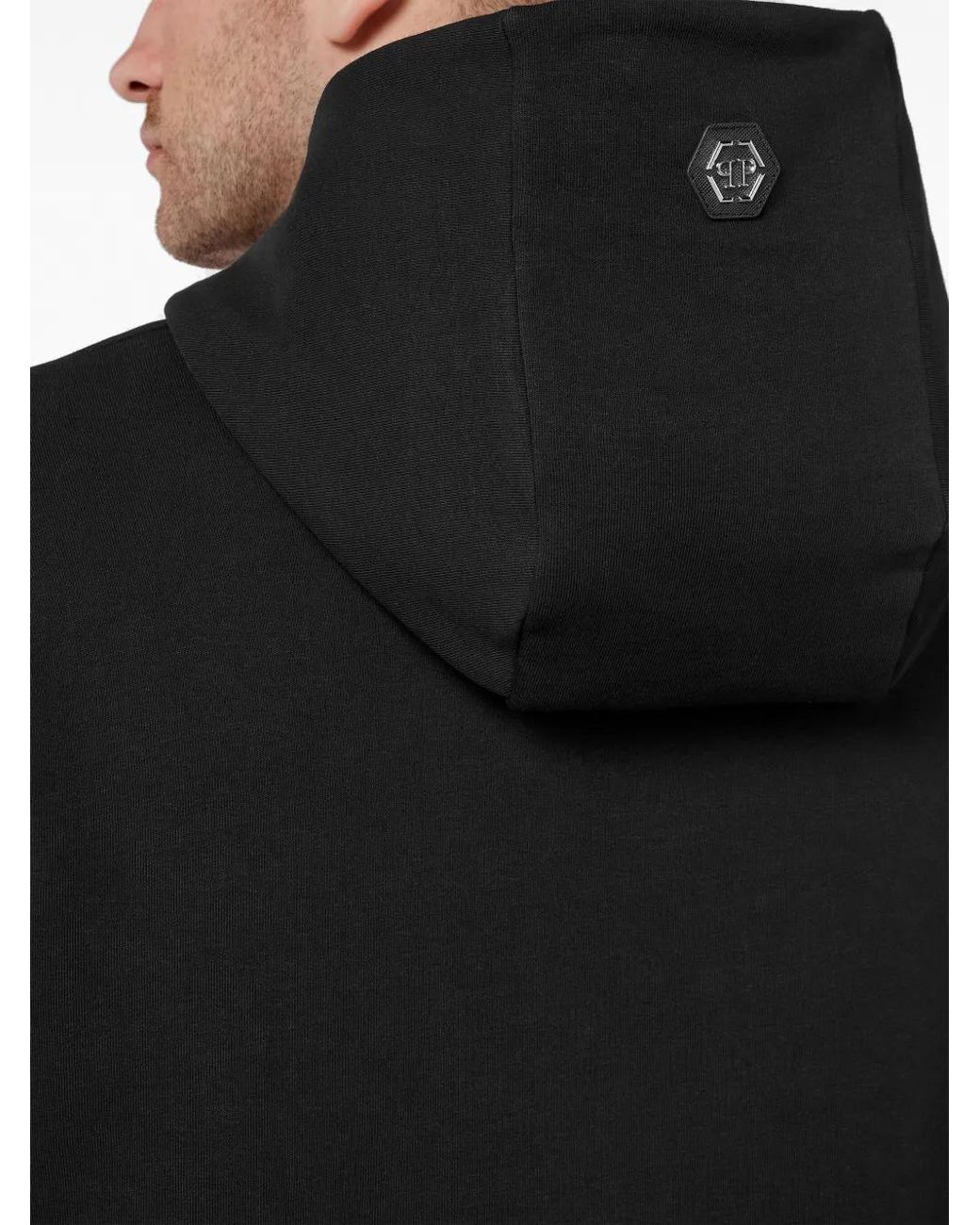 Philipp Plein Black Logo-Print Cotton-Blend Hoodie for men