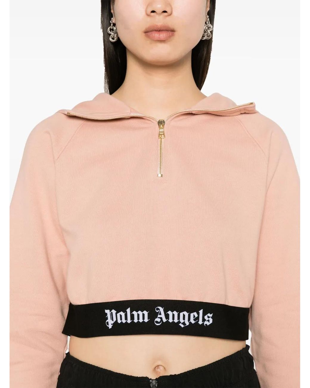 Palm Angels Pink Logo-Underband Cropped Sweatshirt