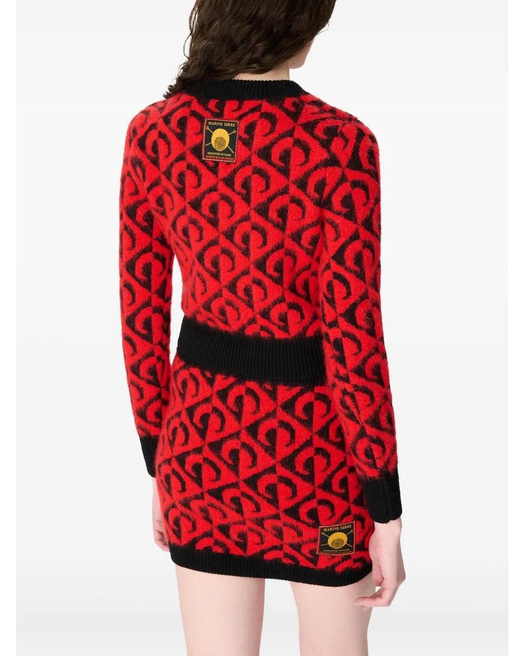 MARINE SERRE Red Moon Lozenge-Knit Miniskirt