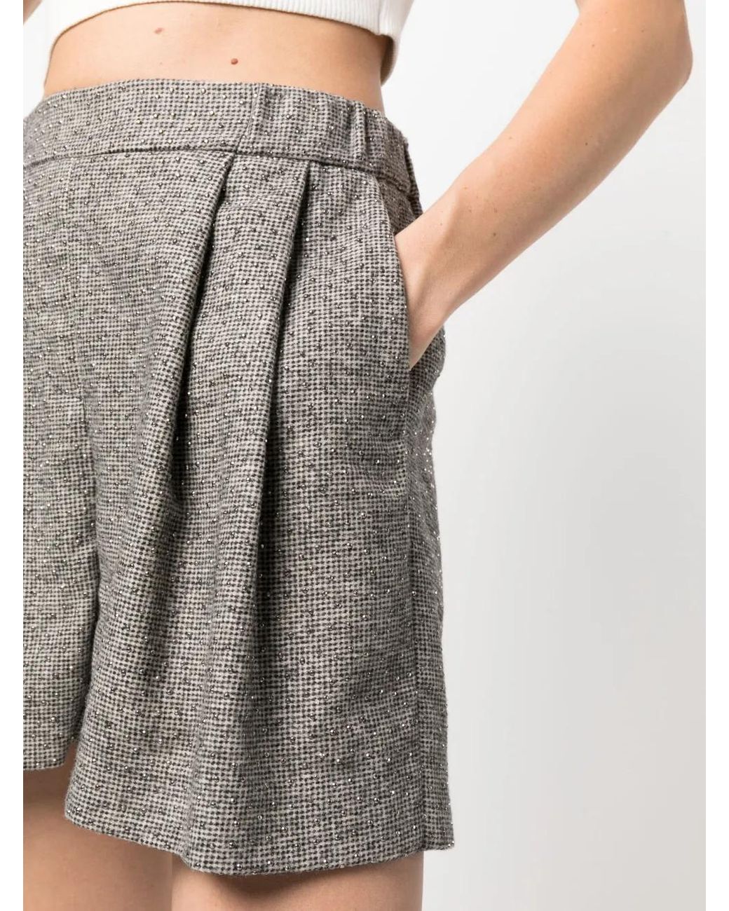 Fabiana Filippi Gray Pleated Wool-Blend Shorts