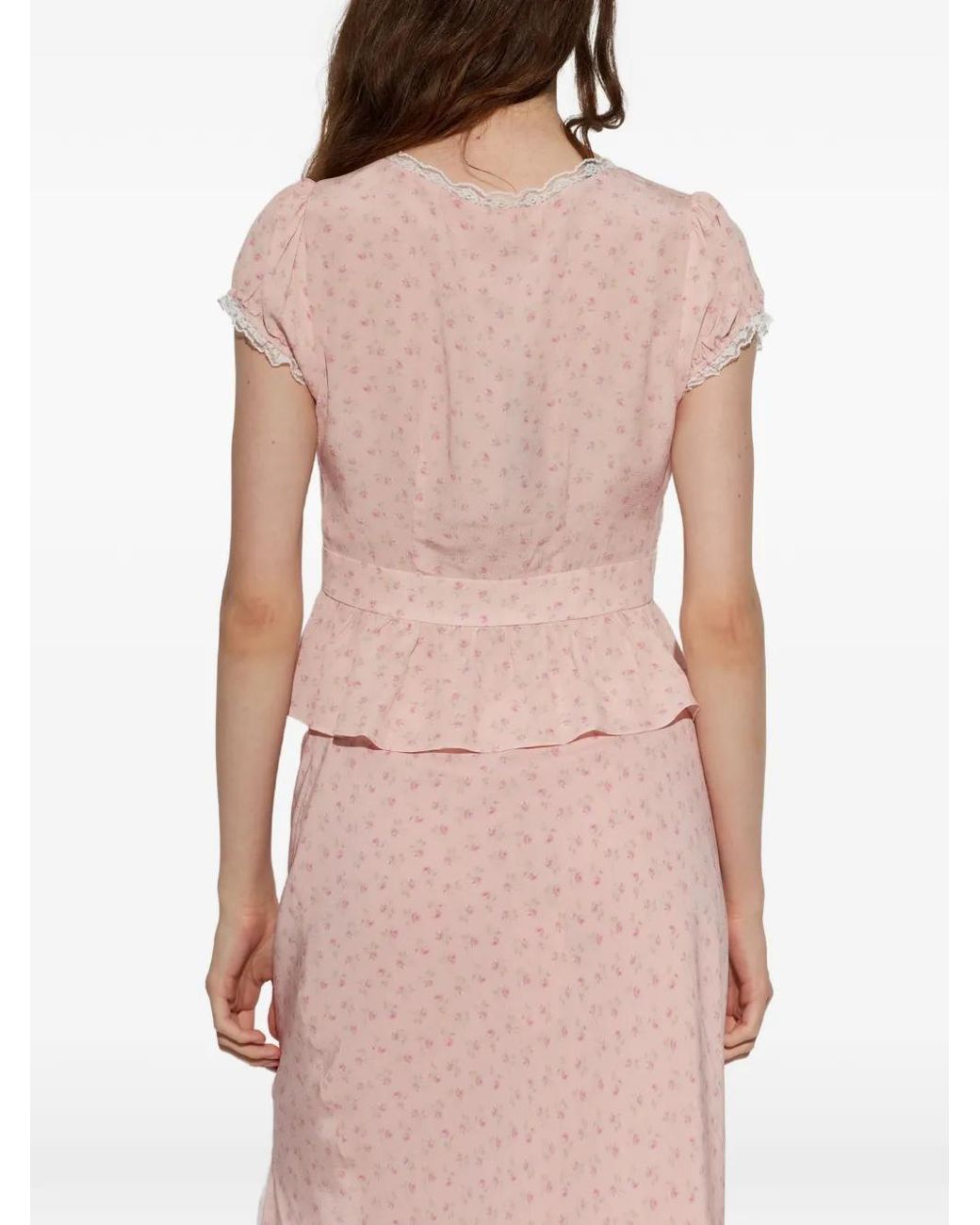 LoveShackFancy Pink Haut Bordé De Dentelle À Fleurs