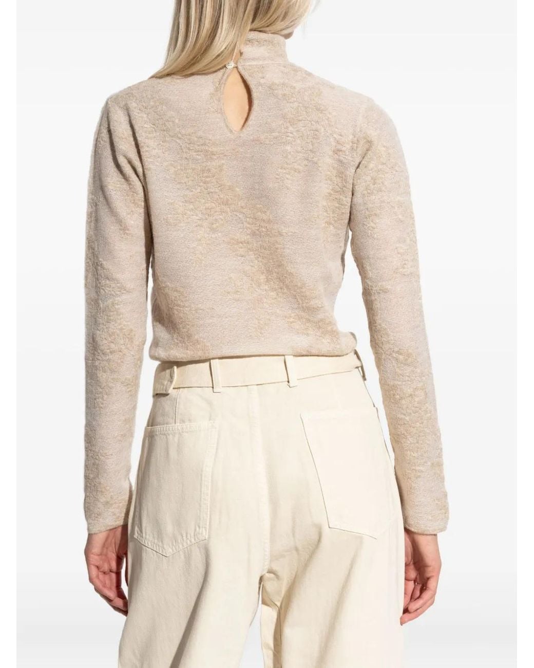 Ganni White High-Neck Button Sweater
