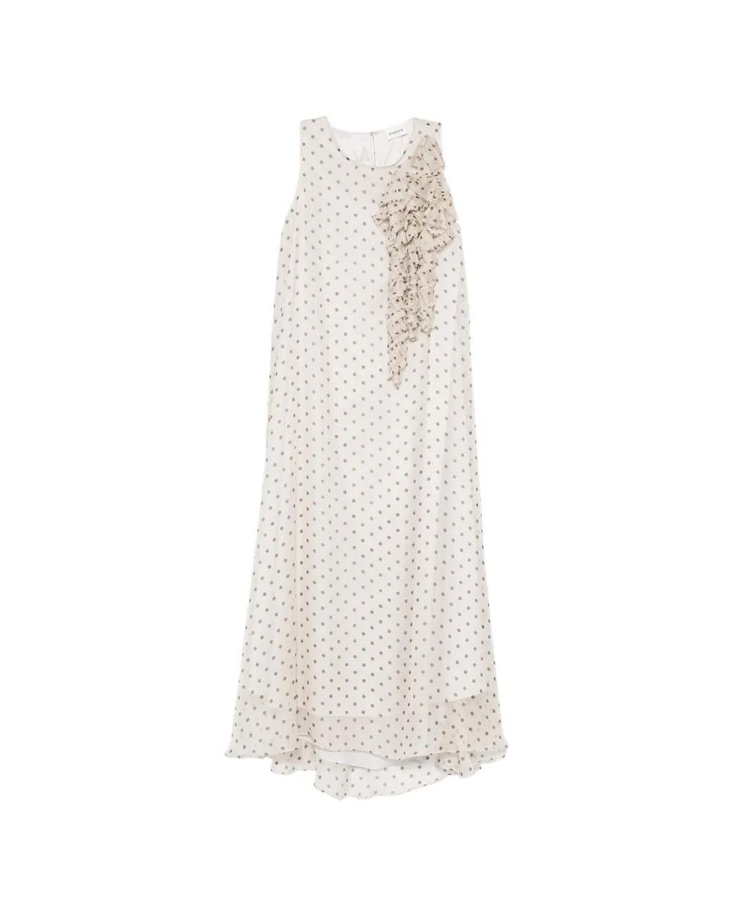 P.A.R.O.S.H. White Ruffled Polka-Dot Midi Dress