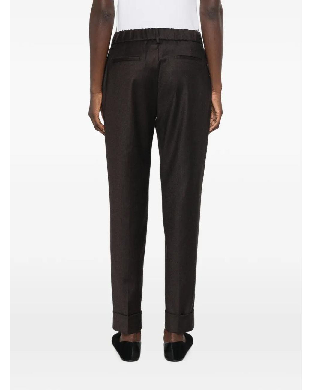 Berwich Black Alice Long Pleated-Detail Turn-Up Trousers