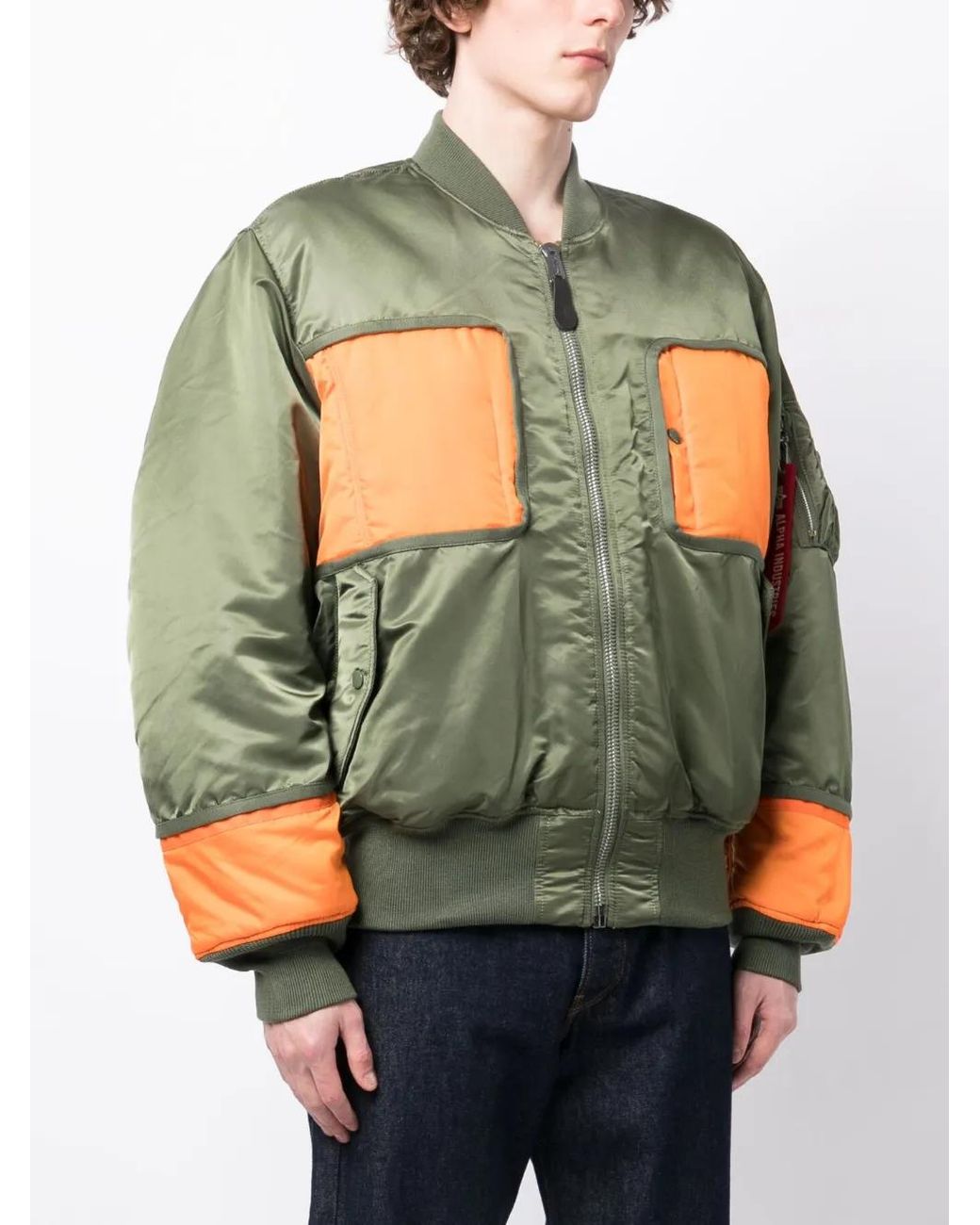 Junya Watanabe Green Colour-Block Panelled Bomber Jacket for men