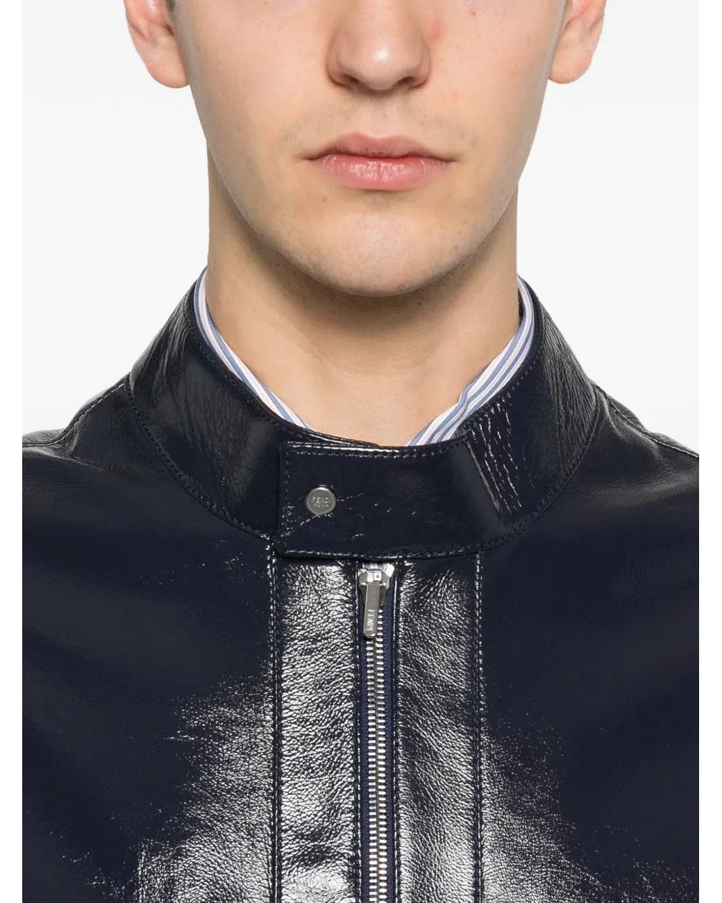 Fendi Black Leather Biker Jacket for men