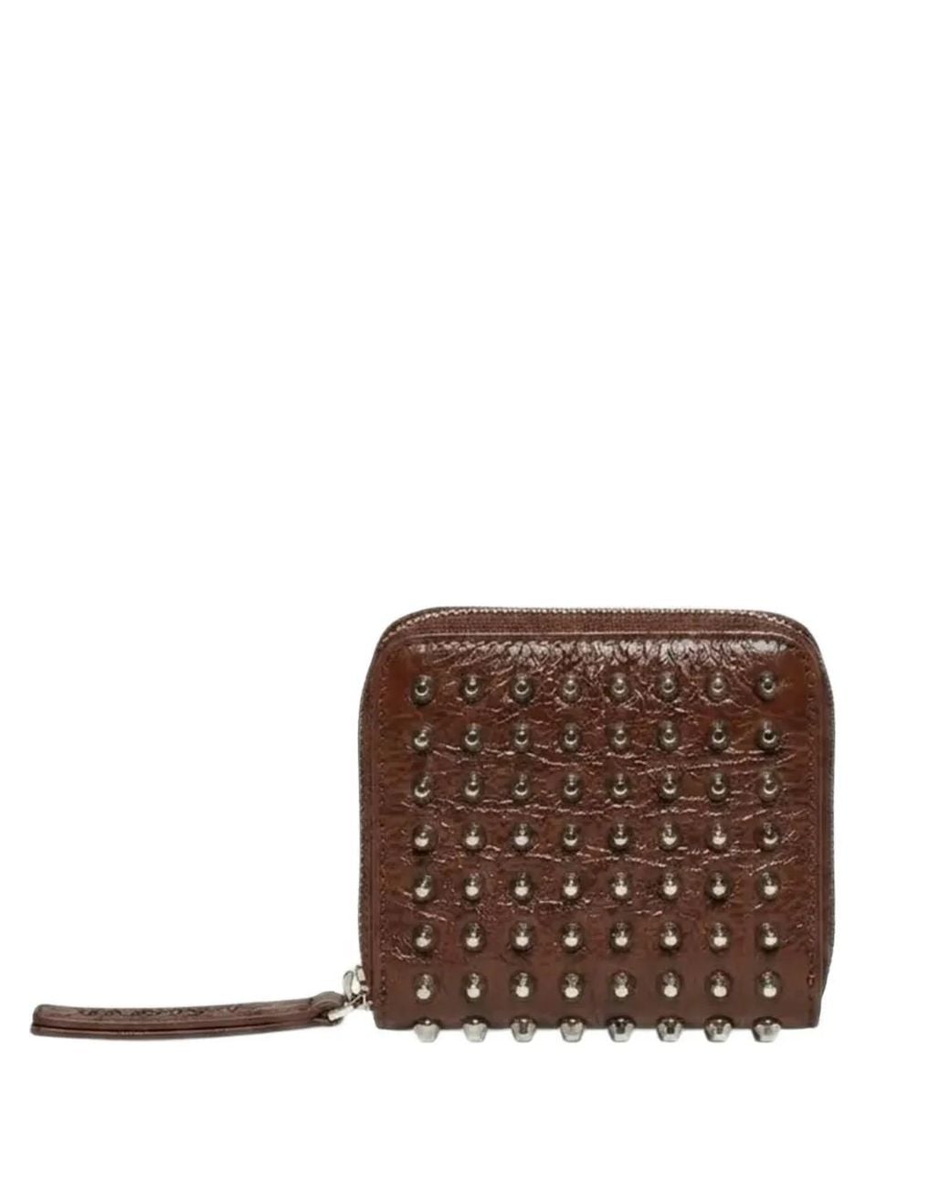 John Richmond Brown Studded Zip-Around Wallet