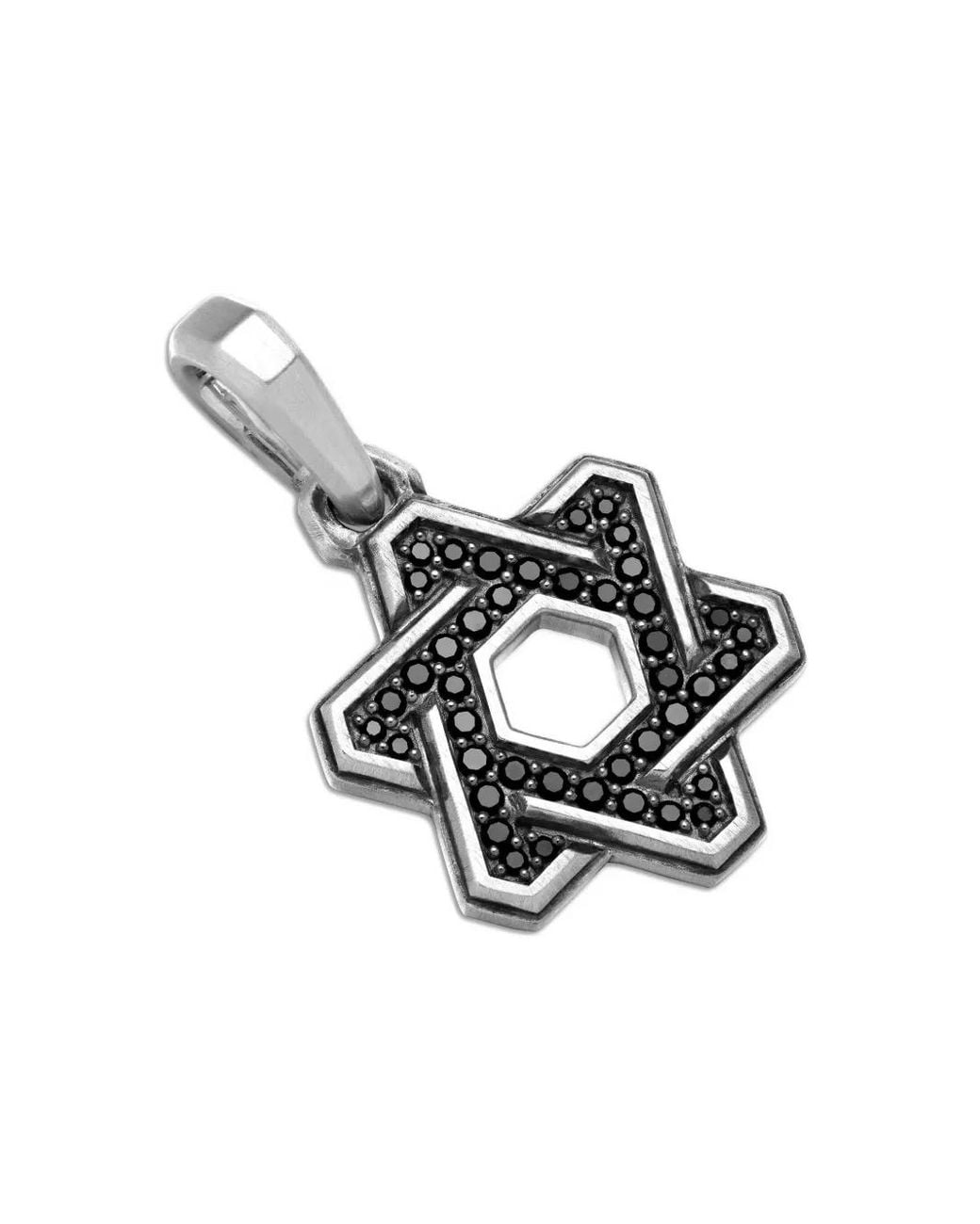 David Yurman White Sterling Deco Star Of David Diamond Pendant (24Mm) for men