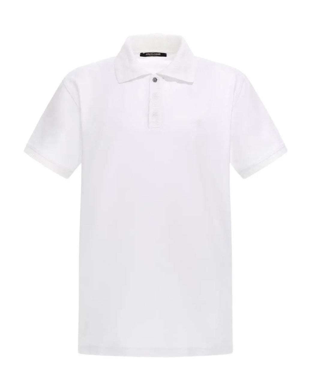 Roberto Cavalli White Logo-Embroidered Polo Shirt for men