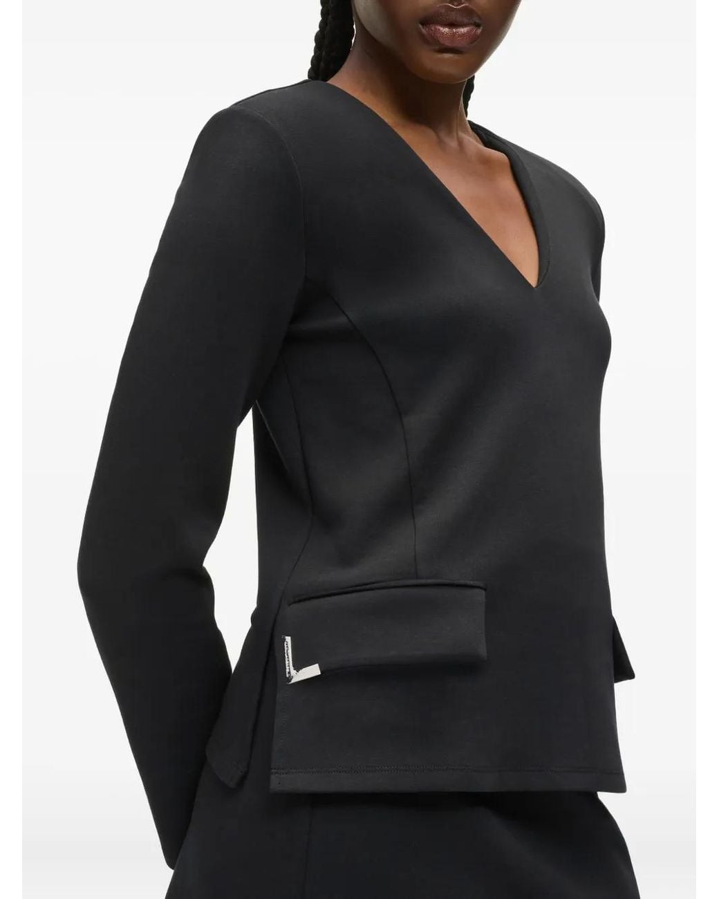 Karl Lagerfeld Black Flap-Pocket Top