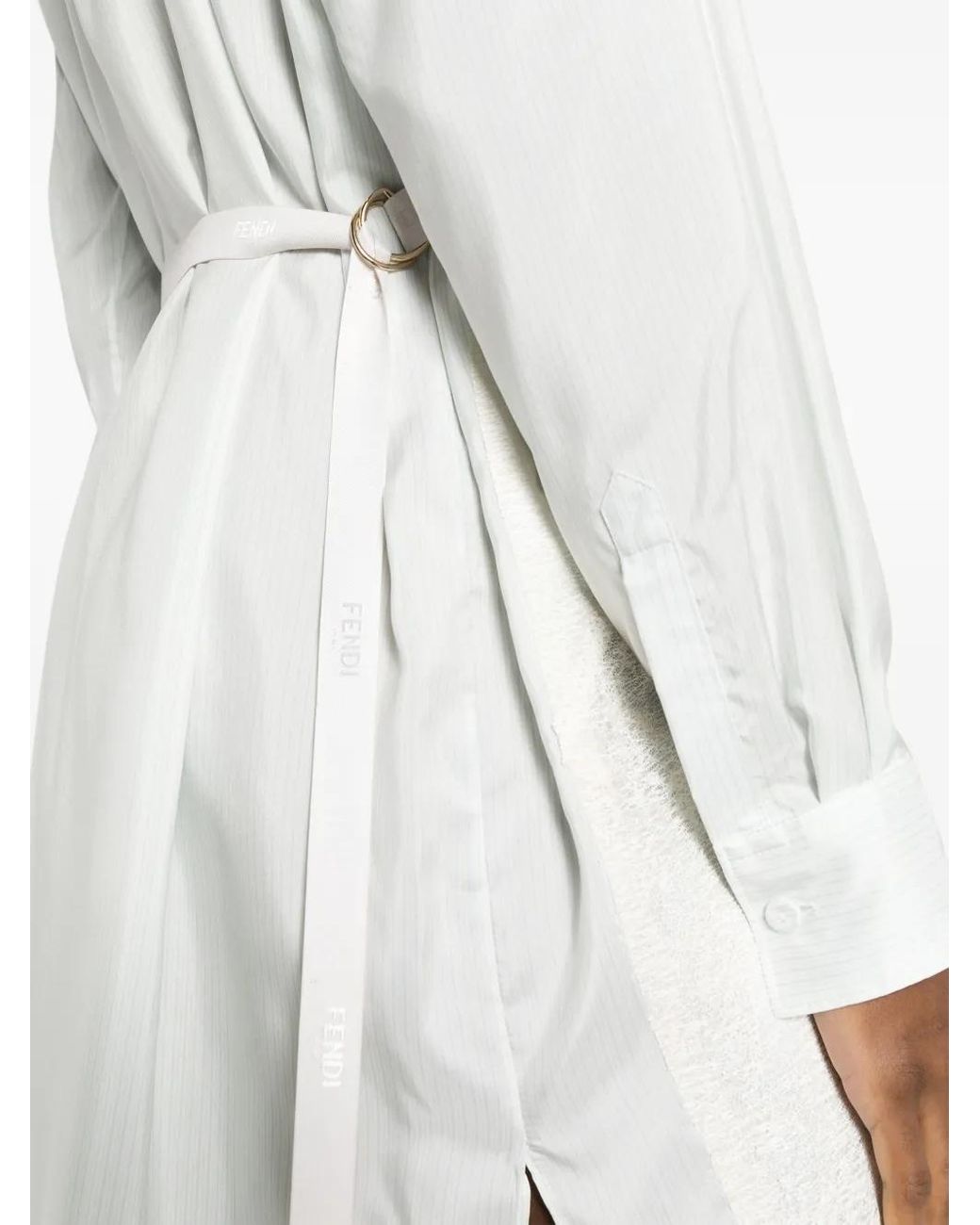 Vestido camisero con detalle de encaje Fendi de color White