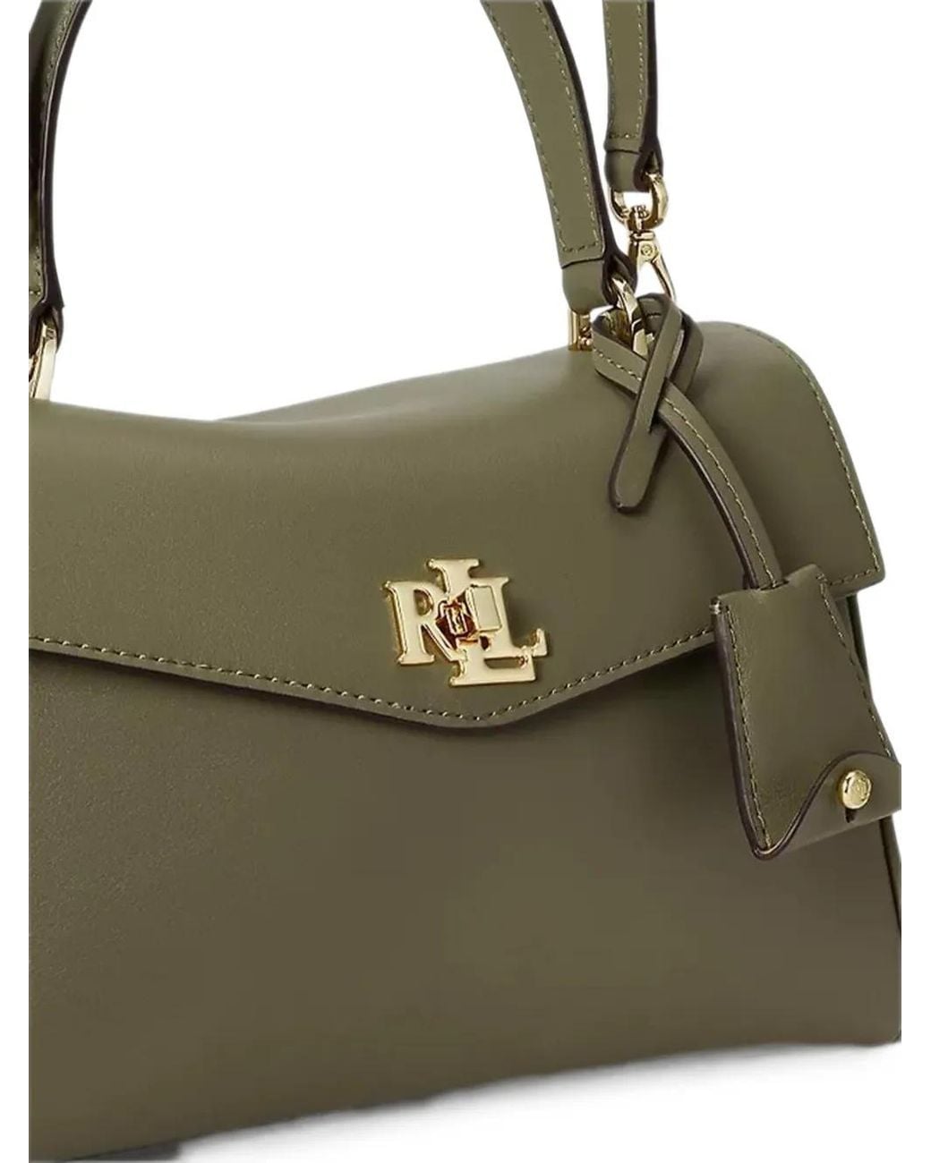 Ralph Lauren Green Farrah Logo-Plaque Leather Tote Bag